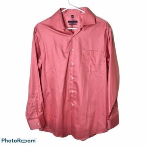 Geoffrey Beene Classic Fit No Iron Button Down Sz 15.5 Shirt Pink Red